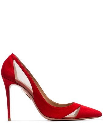 Aquazzura red Savoy 105 mesh panel suede pumps £520 - Shop Online SS19. Same Day Delivery in London