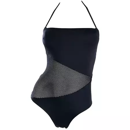 Bill Blass Black Cutout Mesh Halter Swimsuit Bodysuit, 1990s For Sale at 1stDibs