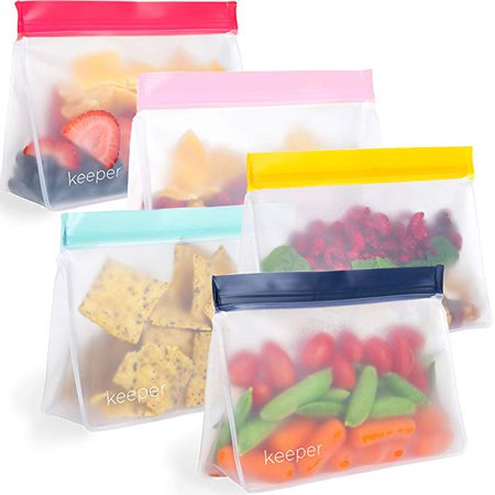 Amazon.com: Keeper Reusable Snack Bags (Set of 5, 32 oz) - Reusable Sandwich Bags for Kids Are Resealable Thick Reusable Ziplock Bag For Food, Lunch Storage. Freezer Safe Plastic Lunch Baggies are Hand Washable: Kitchen & Dining