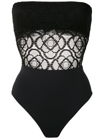 *clipped by @luci-her* Amir Slama lace panels strapless swimsuit with Express Delivery - FARFETCH