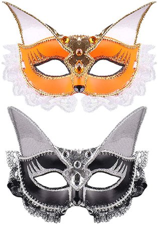Amazon.com: Festivous Wishel Venice Mask Lace Fox Masks Halloween Masquerade Half Face Mask Black and Orange for Man Woman Couple Mask Party Decorations 2 Piece: Clothing