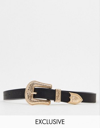 My Accessories London Exclusive waist and hip jeans belt with oversized gold western buckle waist and hip jeans | ASOS