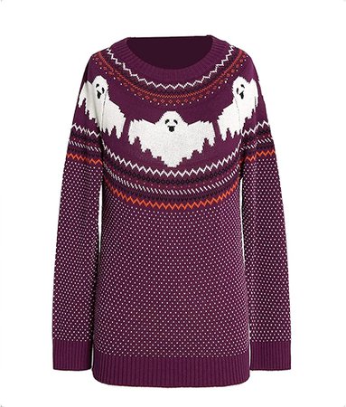 Amazon.com: YEMOCILE Knitted Sweater for Women with Cute Ghost Pattern Gothic Streetwear with Long Sleeves for Girls Orange : Clothing, Shoes & Jewelry