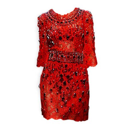 Red Sheer Bedazzled Dress
