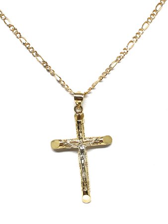 10k Solid Gold Yellow 2-Tone Jesus Cross Crucifix Termite Pendant Neck – Fran & Co. Jewelry