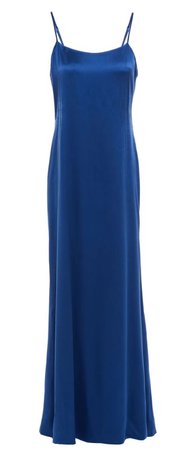 blue silk slip dress
