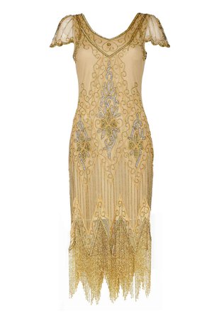 Gatsbylady Annette Vintage Inspired Fringe Flapper Dress in Antique Gold £89.00 GBP