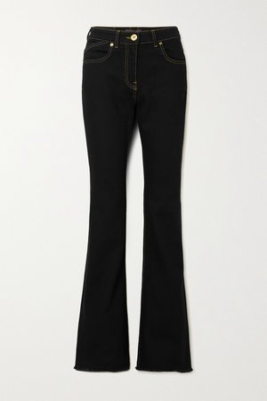 Black Embroidered frayed high-rise flared jeans | Versace | NET-A-PORTER