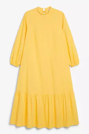 Long sleeve yellow dress with neck bow - Yellow - Monki WW