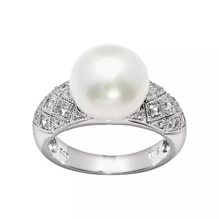 PearLustre by Imperial Sterling Silver Freshwater Cultured Pearl & White Topaz Ring