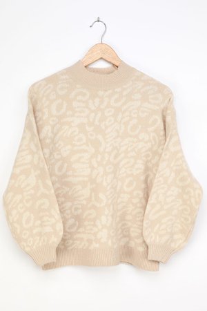 RD Style - Beige Leopard Print Sweater - Balloon Sleeve Sweater - Lulus