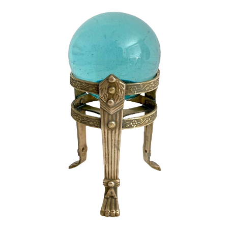 Recycled Glass Orb on Brass Griffin Stand circa 1940s