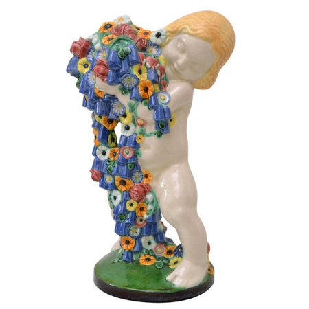 Putto with flowers (Spring), designed by Michael Powolny for Gmunder Keramik, made in 1919.
