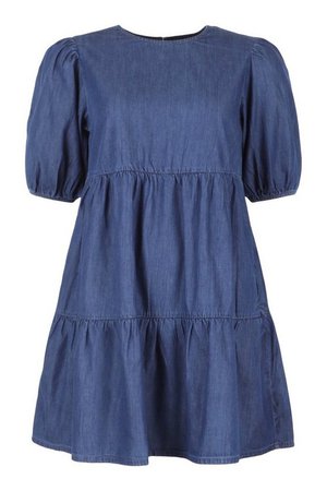 Denim Tiered Smock Dress | boohoo blue