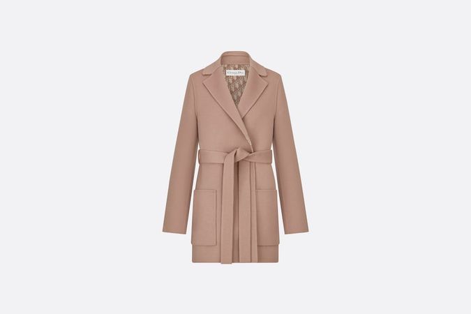Coat with Belt Rose Des Vents Double-Sided Wool with Dior Oblique Interior | DIOR