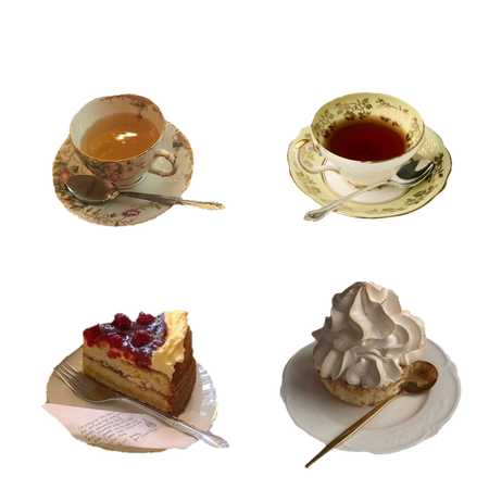 cake plate with a cup of tea png
