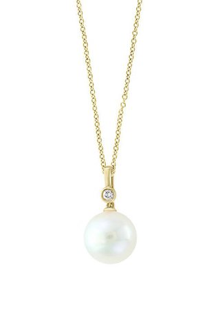 Effy® 14k Yellow Gold Freshwater Pearl Pendant Necklace with 1/10 ct. t.w. Diamond Accent