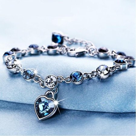 Fashiontage - Green Shinning Rhinestone Chain Crystal Heart Bracelet - 850966544445