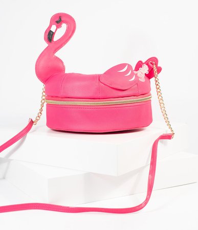 Betsey Johnson Hot Pink Leatherette Flock Star Flamingo Crossbody Purs – Unique Vintage