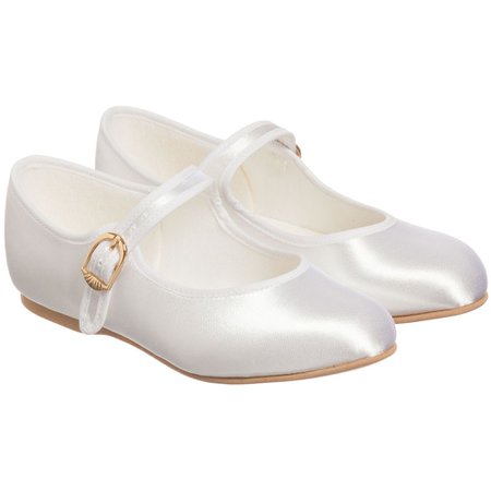 Girls White Satin Special Occasion Shoes