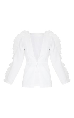 White Organza Frill Blazer | Coats & Jackets | PrettyLittleThing