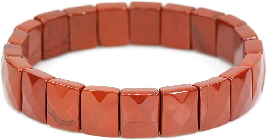 Amazon.com: Keleny Natural Red Jasper 14mm Faceted Rectangle Gemstones Beads Rock Elastic Bangle 7.5 Inch: Clothing, Shoes & Jewelry