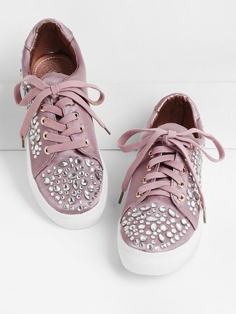Rhinestone Decorated Lace Up Sneakers