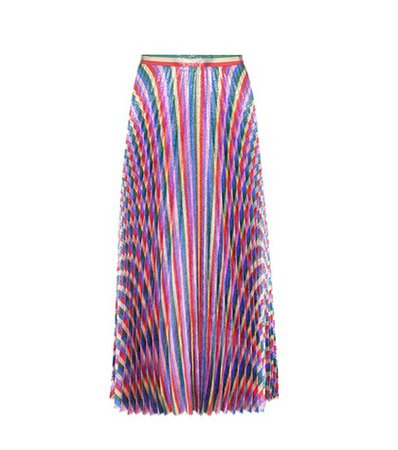 Striped silk-blend lamé skirt