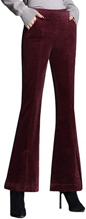 Gooket Women's Corduroy Trousers high Waist Stretch Split Casual Flared Pants Burgundy Tag 28-US 4 at Amazon Women’s Clothing store