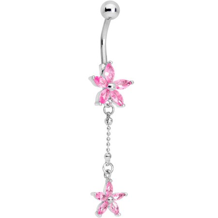 Pink CZ Gem Double Star System Dangle Belly Ring – BodyCandy