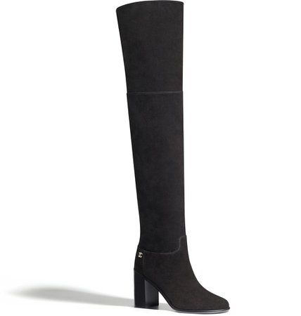 Thigh High Boots, suede calfskin., black. - CHANEL