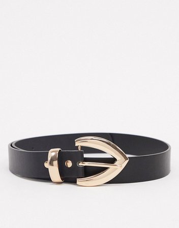 My Accessories London waist and hip jeans belt with pointed buckle in black | ASOS