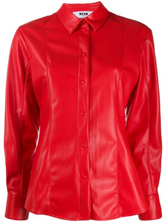 MSGM panelled faux-leather shirt - FARFETCH