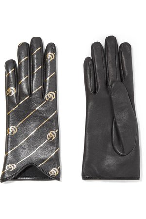Gucci | Printed leather gloves | NET-A-PORTER.COM