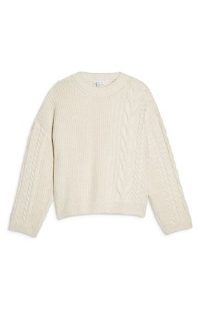 Topshop Patch Cable Crewneck Sweater white