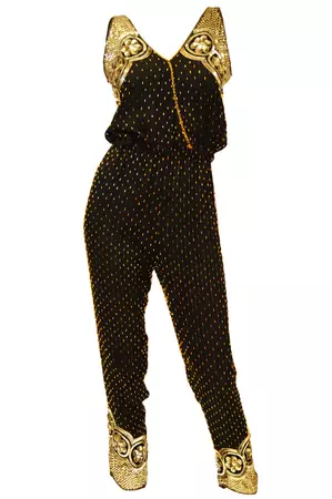 Vintage Black Silk Gold Beaded Jumpsuit - MRS Couture