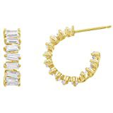 Amazon.com: Yellow Gold Plated Sterling Hoop Earrings set with Round Cut Swarovski Zirconia (3/4 cttw), .5" Diameter: Clothing