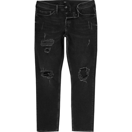 River Island Black Dylan Slim Fit Ripped Jeans