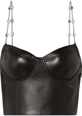 Miu Miu Cropped Embellished Leather Bustier Top
