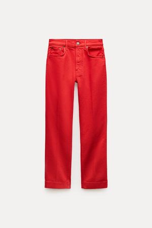 ZW COLLECTION HIGH WAIST CROPPED BOOTCUT JEANS - Red | ZARA United States