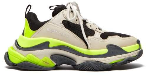 Triple S Low Top Leather Trainers - Womens - Grey Multi