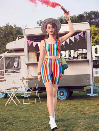Rainbow Striped Biker Shorts | SHEIN UK