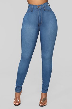 Classic High Waist Skinny Jeans - Medium Blue Wash