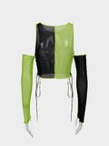 Black Green Patching Split Sleeves Mesh See-through Drawstring Tops – Cape Clique