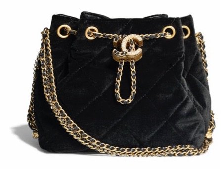 Chanel - SMALL BUCKET BAG Velvet & Gold Metal Black