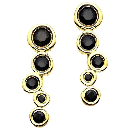 Black Diamond 0.44 Carat 14 Karat Yellow Gold Climber Earrings For Sale at 1stDibs