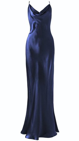 Silk/Satin Navy Blue V-Neck Gown