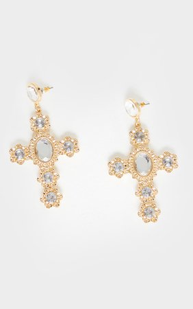 Gold Cross Silver Jewel Earrings | PrettyLittleThing