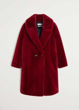 Maxi lapels faux-fur coat - Women | Mango USA burgundy