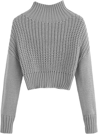 SweatyRocks Women's Drop Shoulder Mock Neck Pullover Sweater Long Sleeve Basic Crop Sweaters